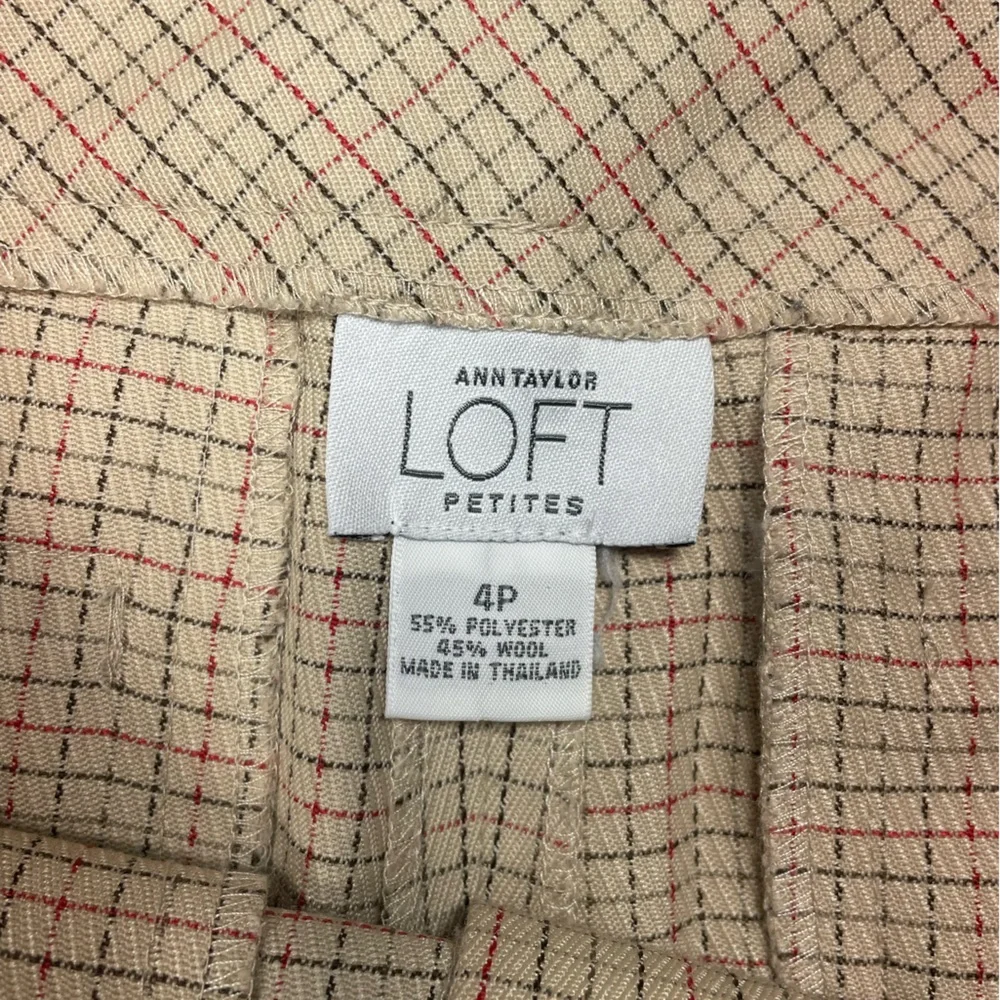 Ann Taylor LOFT Petite Ankle Pants Plaid Career Stretch‎ Beige 4P
